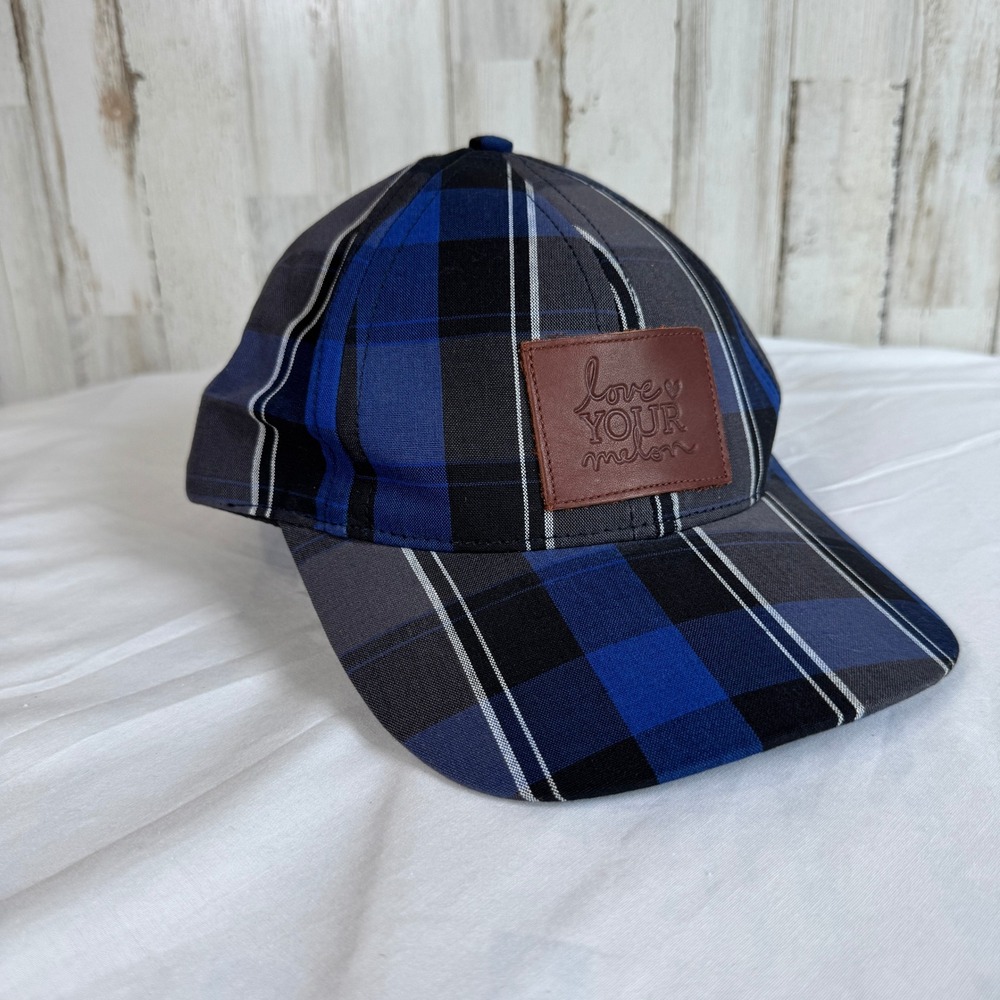Love Your Melon Hat Unisex OS Blue Grey Plaid Adjustable Cap Fall Preppy USA